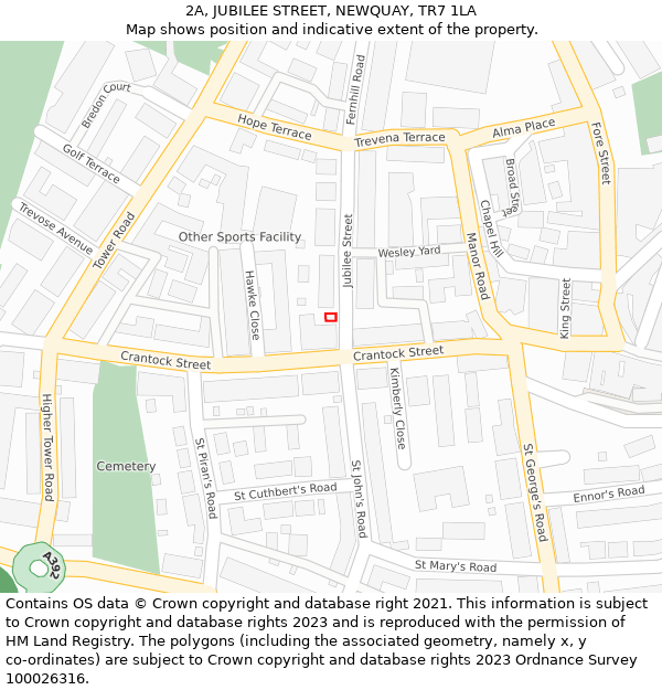 2A, JUBILEE STREET, NEWQUAY, TR7 1LA: Location map and indicative extent of plot
