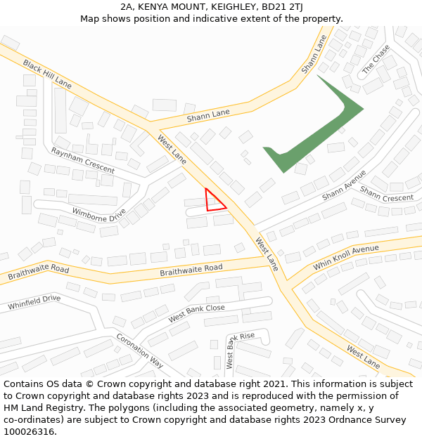 2A, KENYA MOUNT, KEIGHLEY, BD21 2TJ: Location map and indicative extent of plot