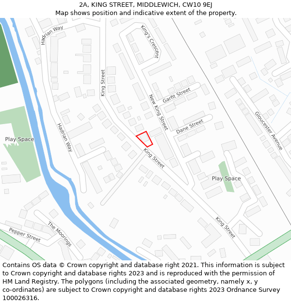 2A, KING STREET, MIDDLEWICH, CW10 9EJ: Location map and indicative extent of plot