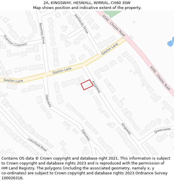 2A, KINGSWAY, HESWALL, WIRRAL, CH60 3SW: Location map and indicative extent of plot