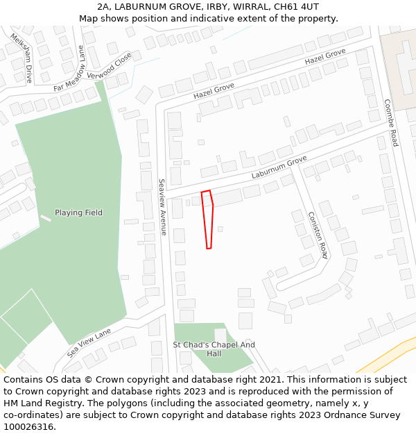 2A, LABURNUM GROVE, IRBY, WIRRAL, CH61 4UT: Location map and indicative extent of plot