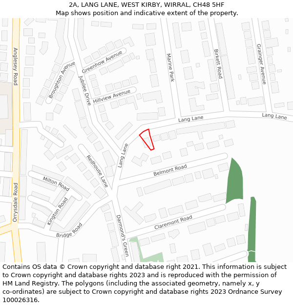 2A, LANG LANE, WEST KIRBY, WIRRAL, CH48 5HF: Location map and indicative extent of plot