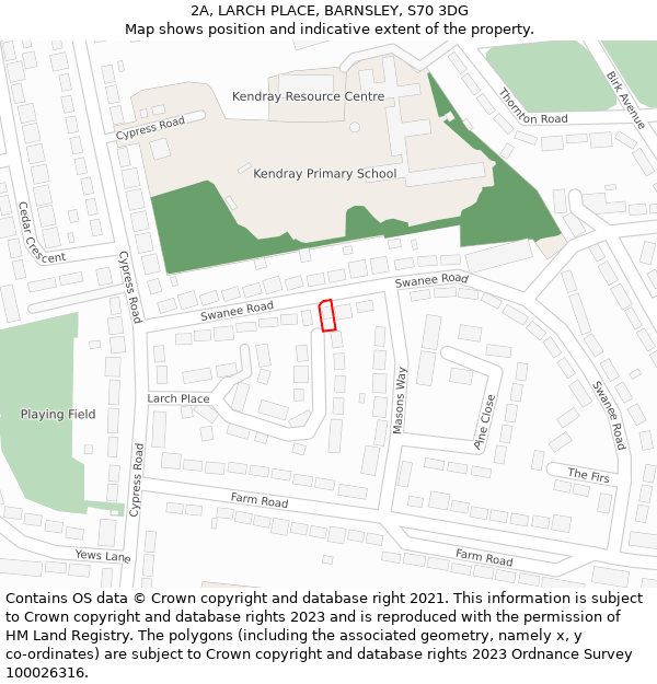 2A, LARCH PLACE, BARNSLEY, S70 3DG: Location map and indicative extent of plot