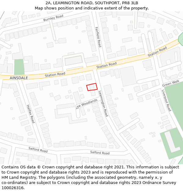 2A, LEAMINGTON ROAD, SOUTHPORT, PR8 3LB: Location map and indicative extent of plot