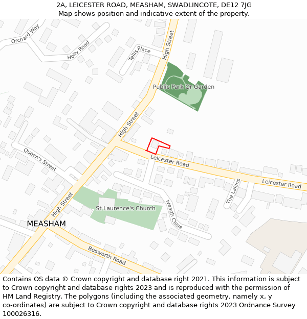 2A, LEICESTER ROAD, MEASHAM, SWADLINCOTE, DE12 7JG: Location map and indicative extent of plot
