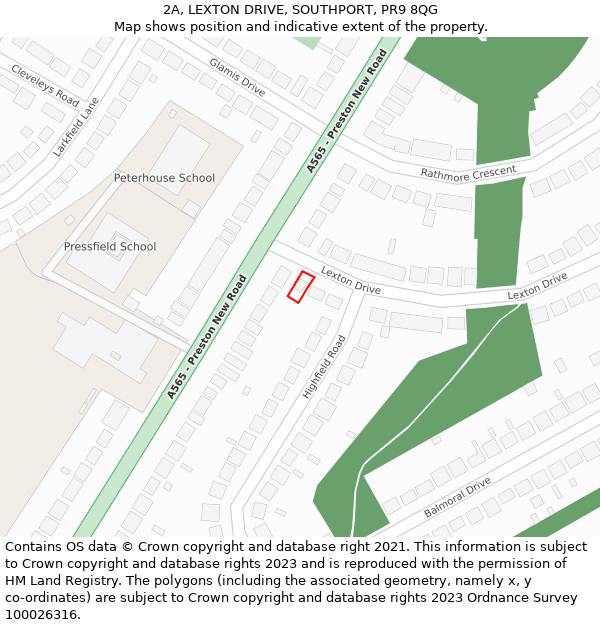 2A, LEXTON DRIVE, SOUTHPORT, PR9 8QG: Location map and indicative extent of plot