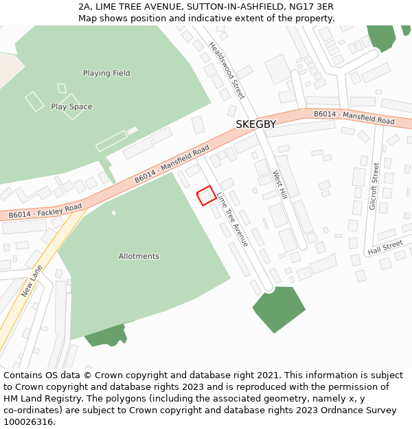 2A, LIME TREE AVENUE, SUTTON-IN-ASHFIELD, NG17 3ER: Location map and indicative extent of plot