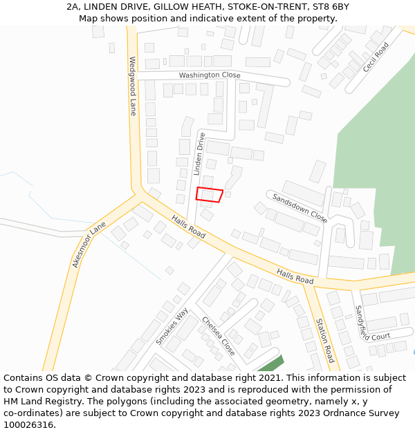 2A, LINDEN DRIVE, GILLOW HEATH, STOKE-ON-TRENT, ST8 6BY: Location map and indicative extent of plot