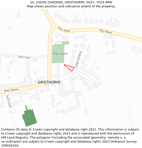 2A, LODGE GARDENS, GRISTHORPE, FILEY, YO14 9PW: Location map and indicative extent of plot