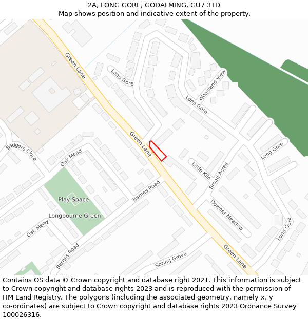 2A, LONG GORE, GODALMING, GU7 3TD: Location map and indicative extent of plot