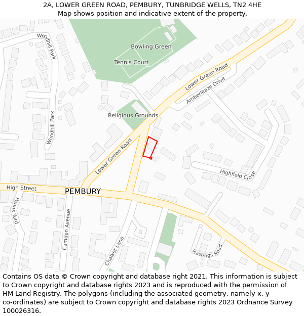 2A, LOWER GREEN ROAD, PEMBURY, TUNBRIDGE WELLS, TN2 4HE: Location map and indicative extent of plot