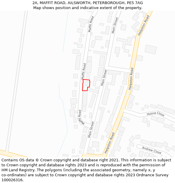 2A, MAFFIT ROAD, AILSWORTH, PETERBOROUGH, PE5 7AG: Location map and indicative extent of plot