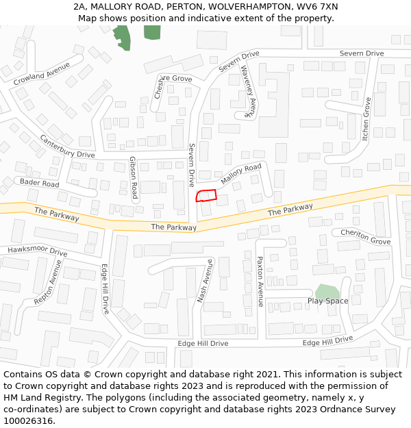 2A, MALLORY ROAD, PERTON, WOLVERHAMPTON, WV6 7XN: Location map and indicative extent of plot