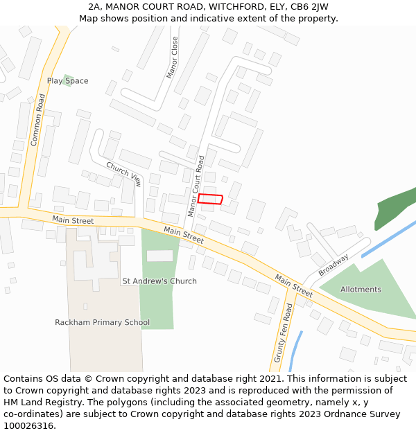 2A, MANOR COURT ROAD, WITCHFORD, ELY, CB6 2JW: Location map and indicative extent of plot