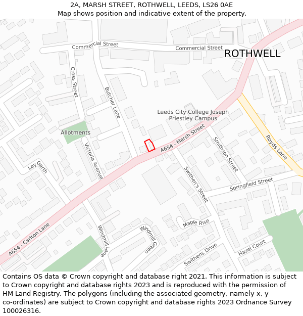 2A, MARSH STREET, ROTHWELL, LEEDS, LS26 0AE: Location map and indicative extent of plot