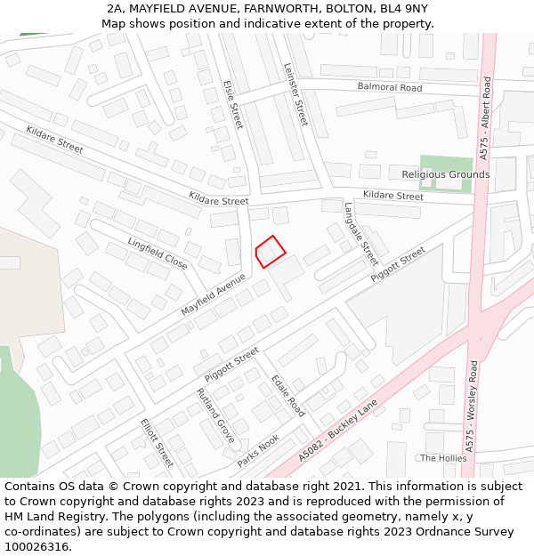 2A, MAYFIELD AVENUE, FARNWORTH, BOLTON, BL4 9NY: Location map and indicative extent of plot