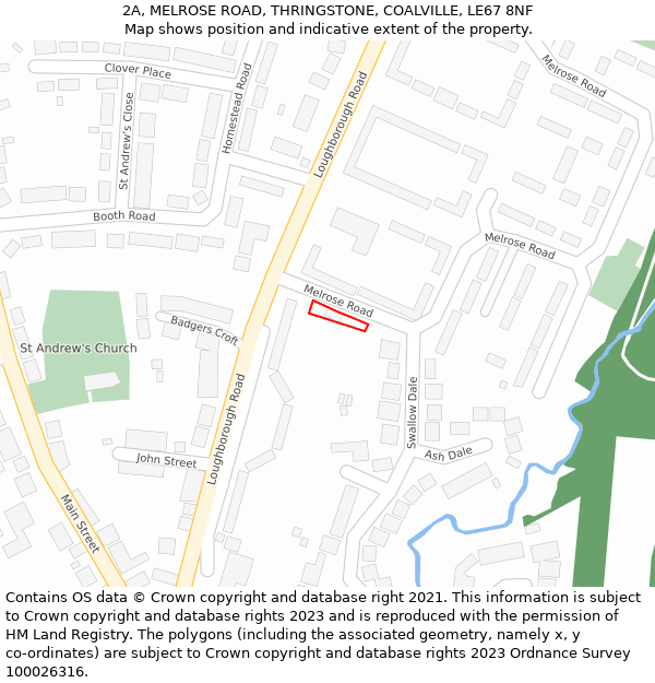 2A, MELROSE ROAD, THRINGSTONE, COALVILLE, LE67 8NF: Location map and indicative extent of plot