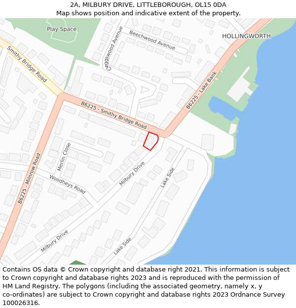 2A, MILBURY DRIVE, LITTLEBOROUGH, OL15 0DA: Location map and indicative extent of plot