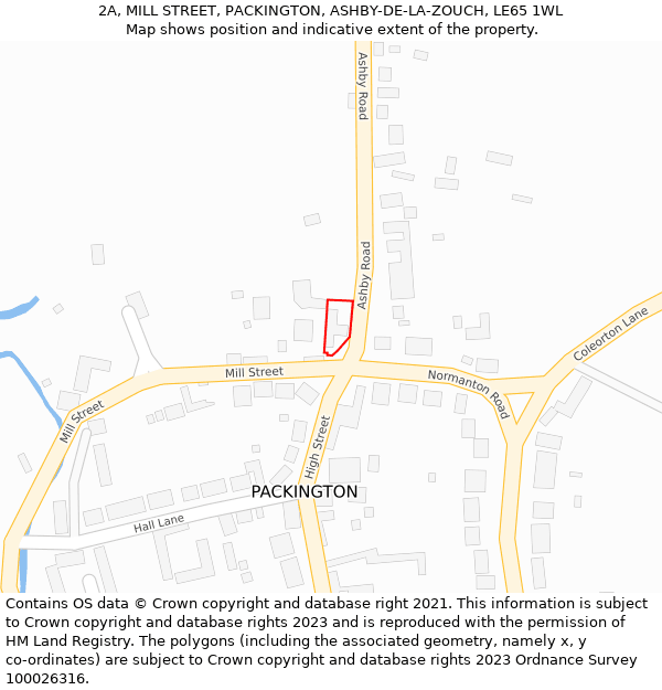 2A, MILL STREET, PACKINGTON, ASHBY-DE-LA-ZOUCH, LE65 1WL: Location map and indicative extent of plot