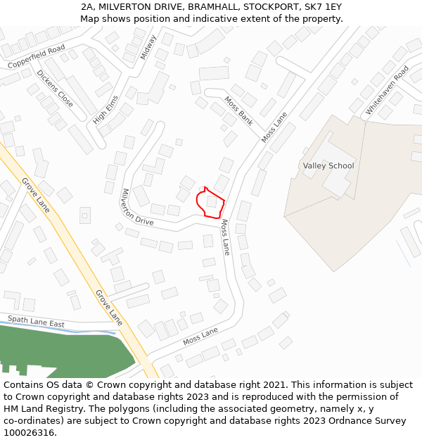 2A, MILVERTON DRIVE, BRAMHALL, STOCKPORT, SK7 1EY: Location map and indicative extent of plot