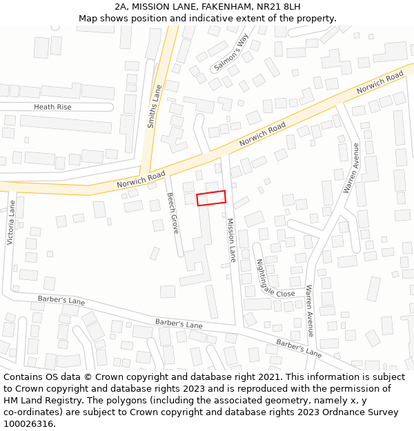 2A, MISSION LANE, FAKENHAM, NR21 8LH: Location map and indicative extent of plot