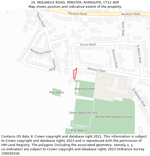 2A, MOLINEUX ROAD, MINSTER, RAMSGATE, CT12 4DP: Location map and indicative extent of plot