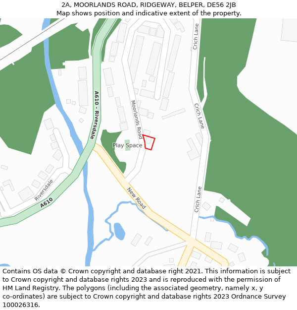 2A, MOORLANDS ROAD, RIDGEWAY, BELPER, DE56 2JB: Location map and indicative extent of plot