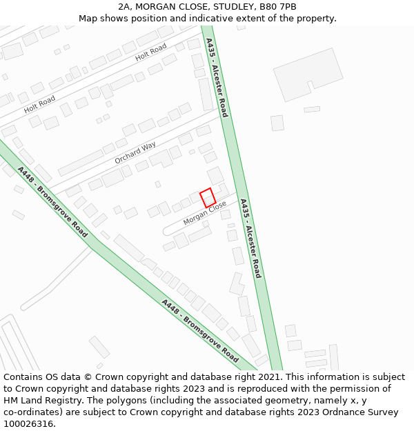 2A, MORGAN CLOSE, STUDLEY, B80 7PB: Location map and indicative extent of plot