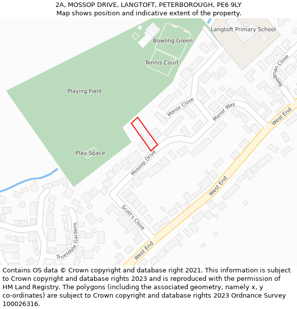 2A, MOSSOP DRIVE, LANGTOFT, PETERBOROUGH, PE6 9LY: Location map and indicative extent of plot