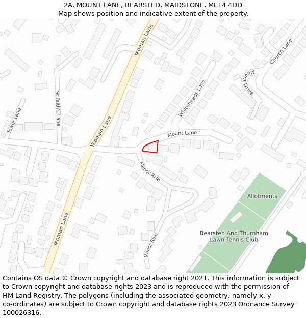 2A, MOUNT LANE, BEARSTED, MAIDSTONE, ME14 4DD: Location map and indicative extent of plot