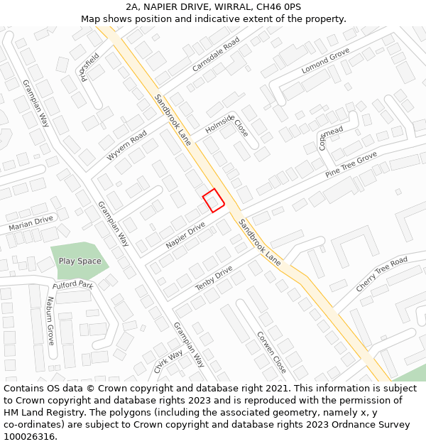 2A, NAPIER DRIVE, WIRRAL, CH46 0PS: Location map and indicative extent of plot