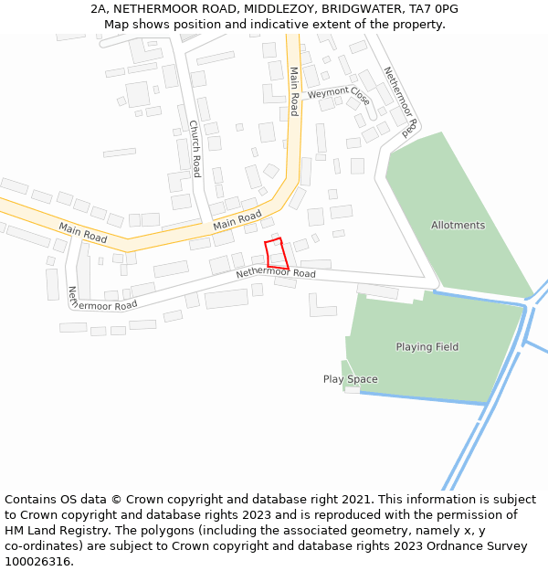 2A, NETHERMOOR ROAD, MIDDLEZOY, BRIDGWATER, TA7 0PG: Location map and indicative extent of plot