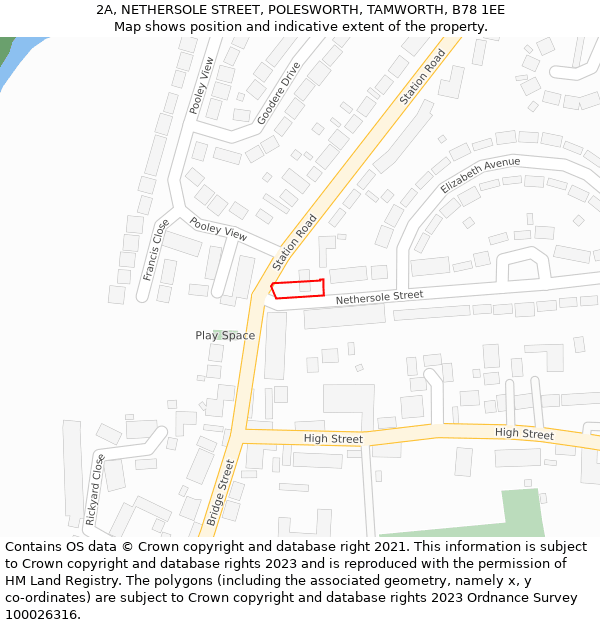 2A, NETHERSOLE STREET, POLESWORTH, TAMWORTH, B78 1EE: Location map and indicative extent of plot