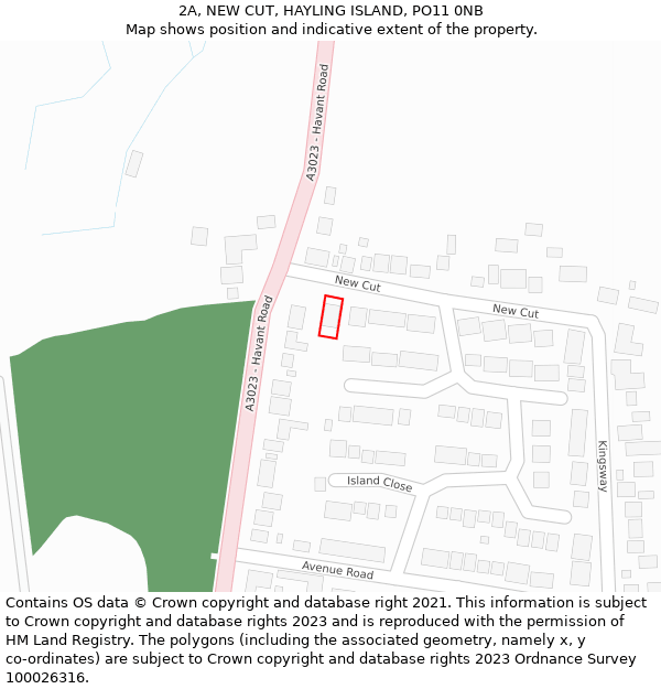 2A, NEW CUT, HAYLING ISLAND, PO11 0NB: Location map and indicative extent of plot