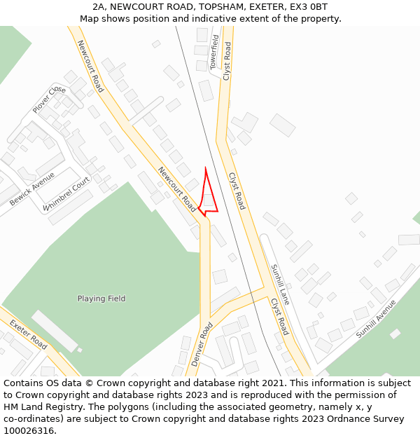 2A, NEWCOURT ROAD, TOPSHAM, EXETER, EX3 0BT: Location map and indicative extent of plot