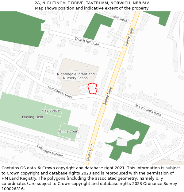 2A, NIGHTINGALE DRIVE, TAVERHAM, NORWICH, NR8 6LA: Location map and indicative extent of plot