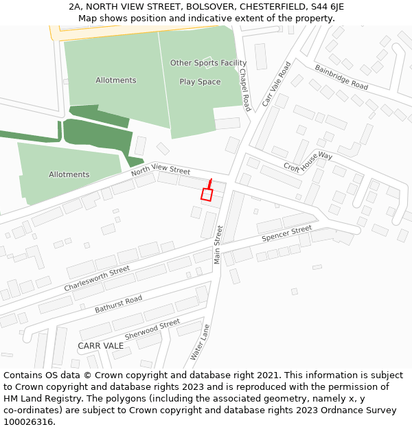 2A, NORTH VIEW STREET, BOLSOVER, CHESTERFIELD, S44 6JE: Location map and indicative extent of plot