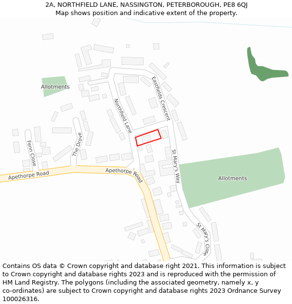 2A, NORTHFIELD LANE, NASSINGTON, PETERBOROUGH, PE8 6QJ: Location map and indicative extent of plot