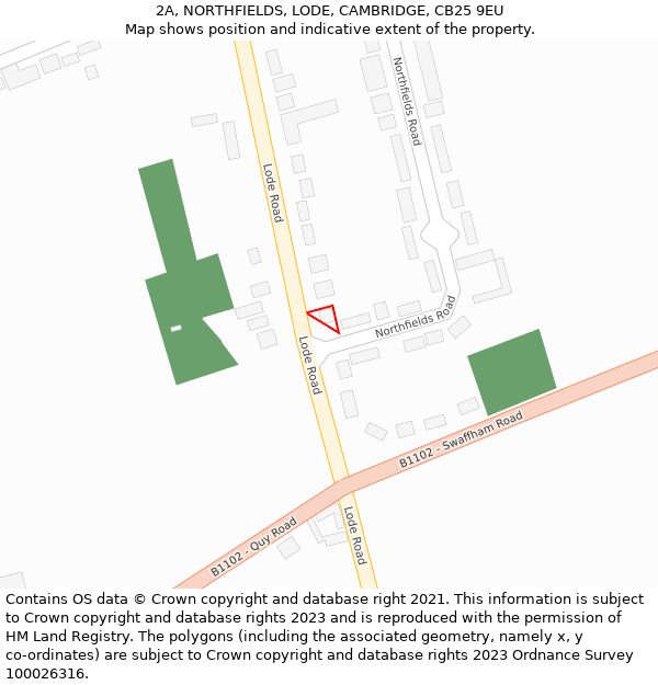 2A, NORTHFIELDS, LODE, CAMBRIDGE, CB25 9EU: Location map and indicative extent of plot