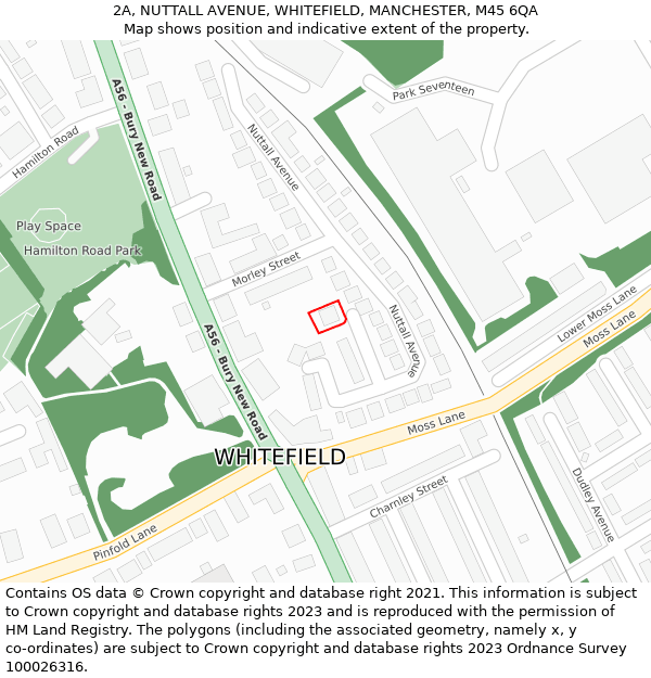 2A, NUTTALL AVENUE, WHITEFIELD, MANCHESTER, M45 6QA: Location map and indicative extent of plot