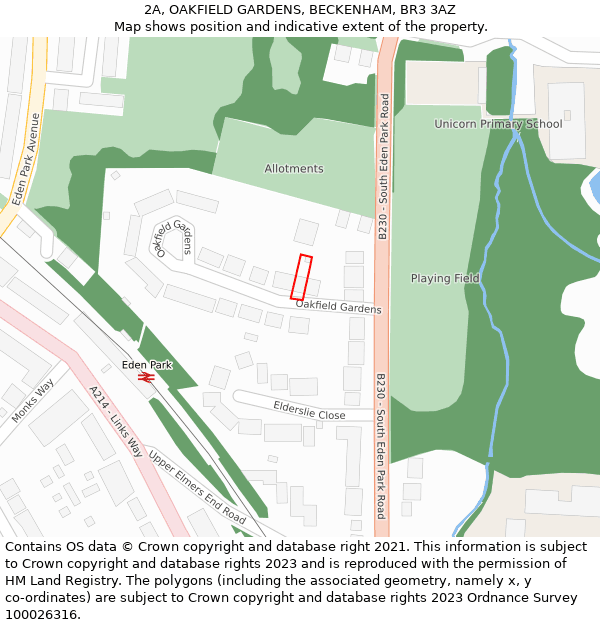 2A, OAKFIELD GARDENS, BECKENHAM, BR3 3AZ: Location map and indicative extent of plot