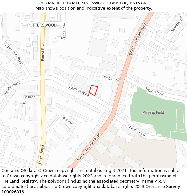 2A, OAKFIELD ROAD, KINGSWOOD, BRISTOL, BS15 8NT: Location map and indicative extent of plot