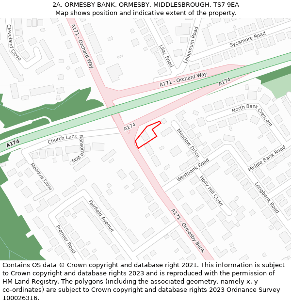 2A, ORMESBY BANK, ORMESBY, MIDDLESBROUGH, TS7 9EA: Location map and indicative extent of plot