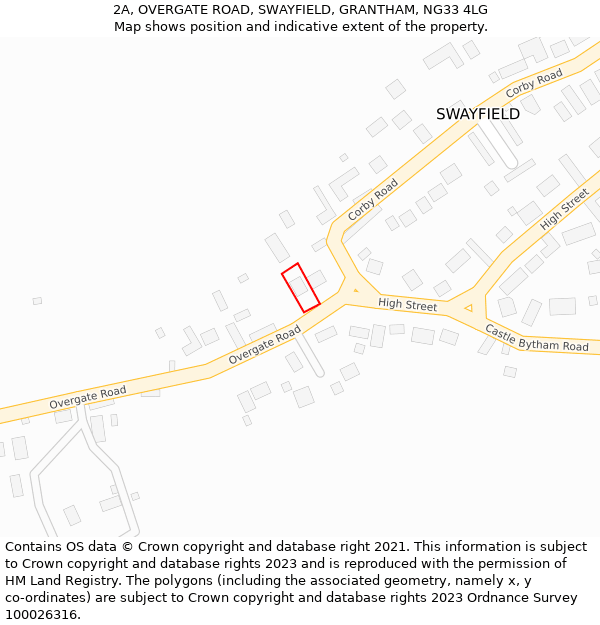 2A, OVERGATE ROAD, SWAYFIELD, GRANTHAM, NG33 4LG: Location map and indicative extent of plot