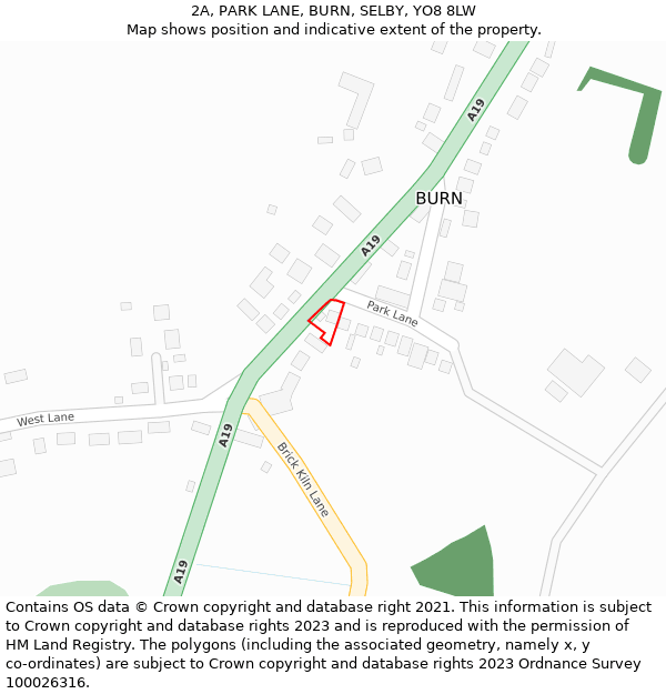 2A, PARK LANE, BURN, SELBY, YO8 8LW: Location map and indicative extent of plot