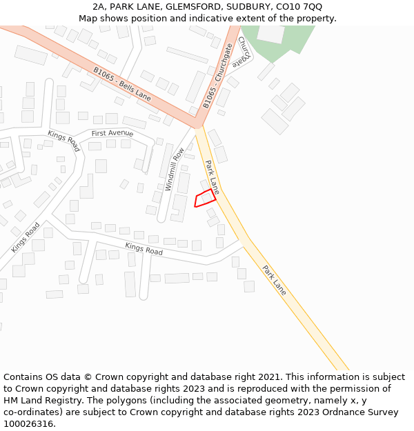 2A, PARK LANE, GLEMSFORD, SUDBURY, CO10 7QQ: Location map and indicative extent of plot