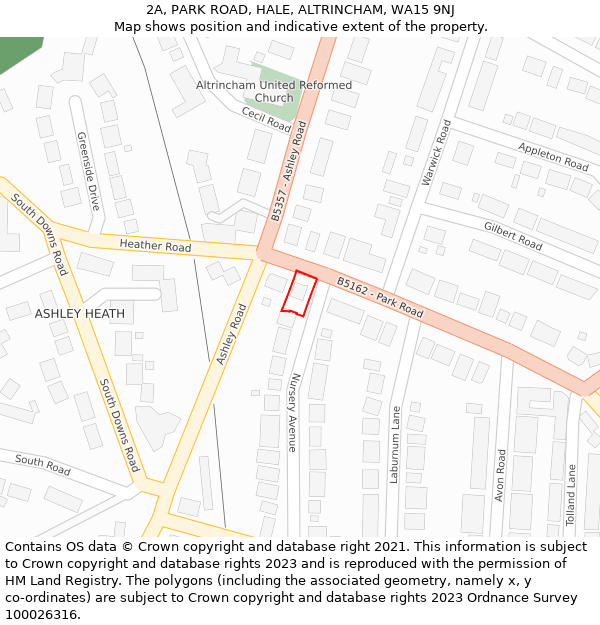 2A, PARK ROAD, HALE, ALTRINCHAM, WA15 9NJ: Location map and indicative extent of plot