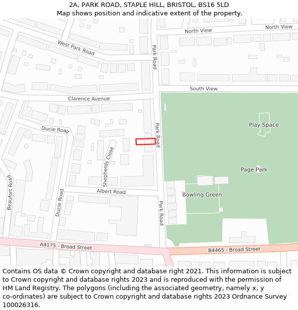2A, PARK ROAD, STAPLE HILL, BRISTOL, BS16 5LD: Location map and indicative extent of plot
