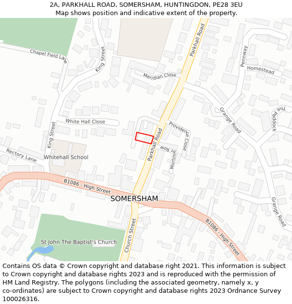 2A, PARKHALL ROAD, SOMERSHAM, HUNTINGDON, PE28 3EU: Location map and indicative extent of plot