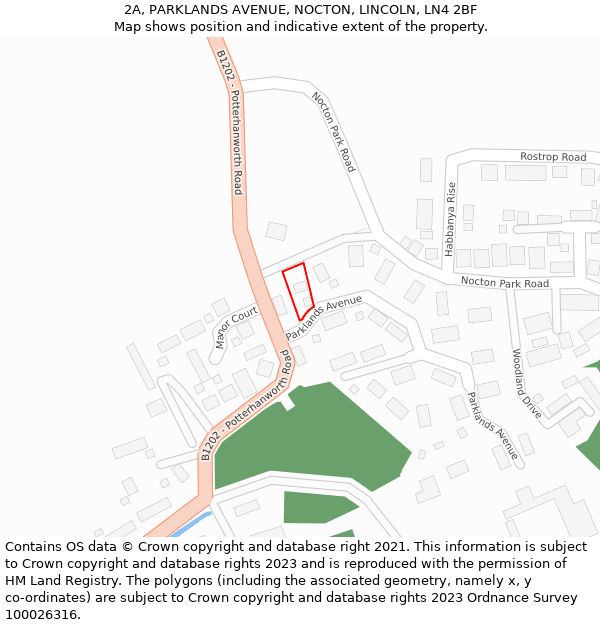 2A, PARKLANDS AVENUE, NOCTON, LINCOLN, LN4 2BF: Location map and indicative extent of plot